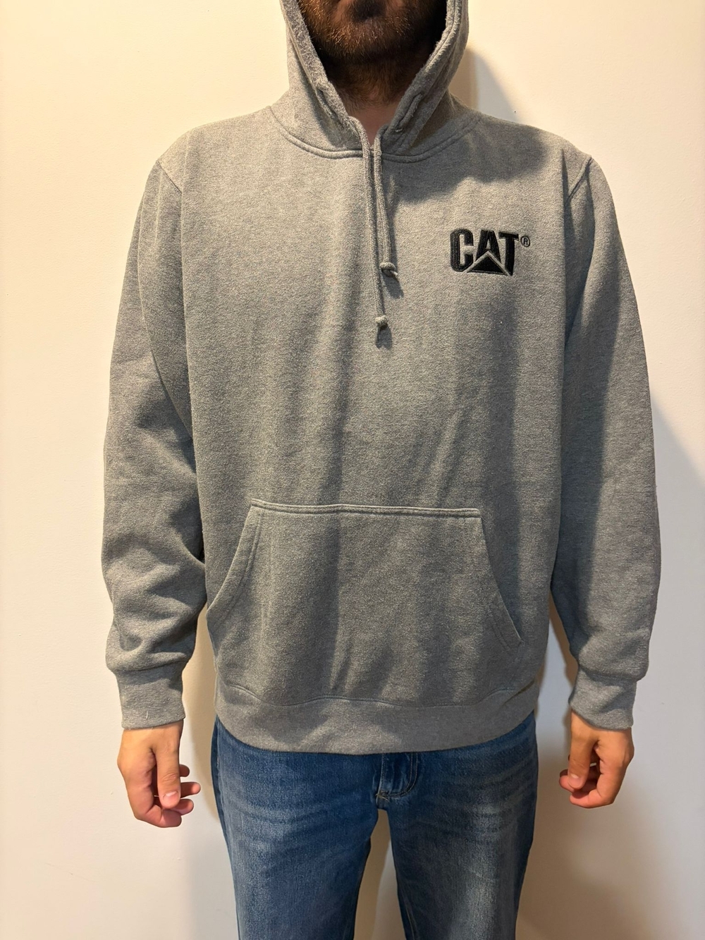 CAT Mens Hooded Pullover Sweatshirt in Grey